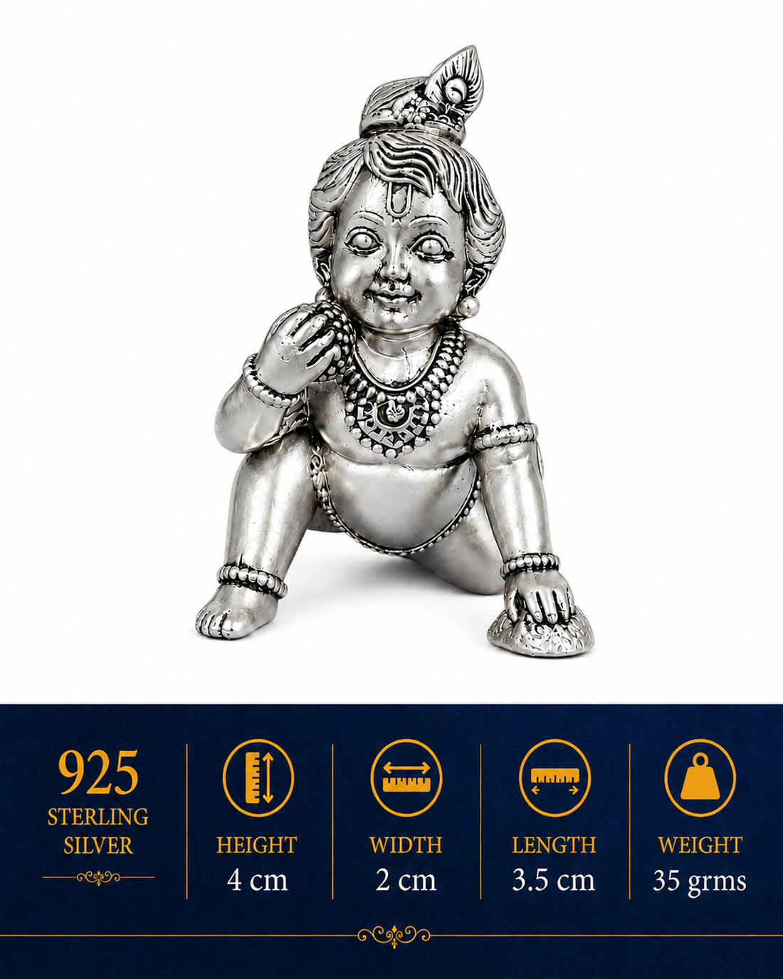 925 Sterling Silver Bal Krishna Crawling Idol – Small Laddu Gopal Murti for Home Temple & Gifting - image 3