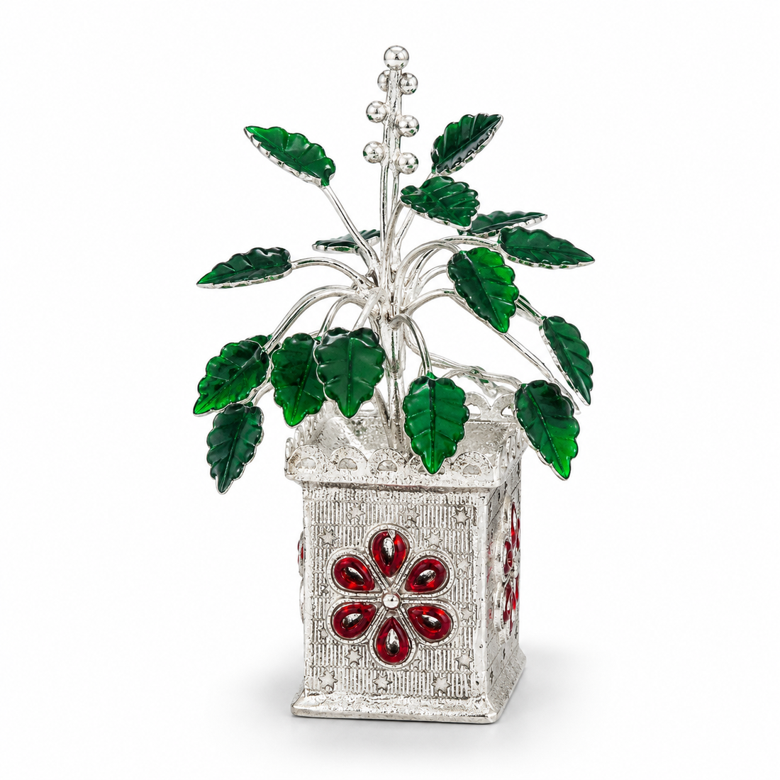 925 Sterling Silver Tulsi Kyara Showpiece – Sacred Tulsi Plant for Pooja & Gifting - image 1