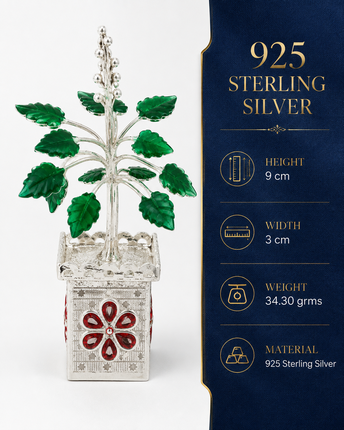925 Sterling Silver Tulsi Kyara Showpiece – Sacred Tulsi Plant for Pooja & Gifting - image 2