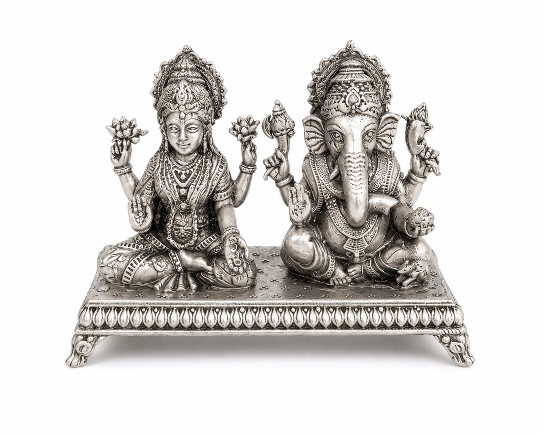 925 Sterling Silver Lakshmi Ganesha Idol – Divine Pair for Pooja, Home Temple & Gifting - image 1