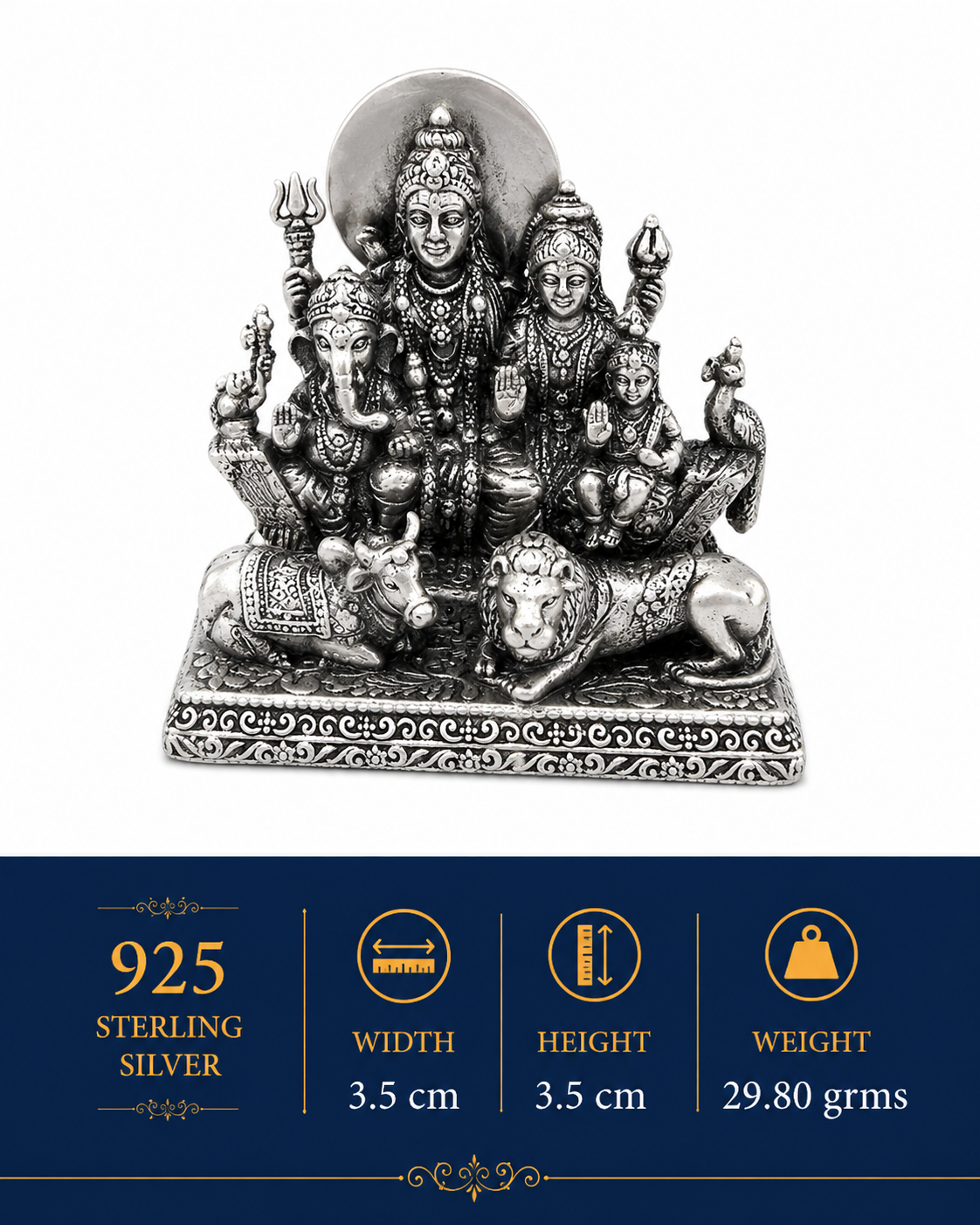 925 Sterling Silver Shiv Parivar Idol – Shiva Family Murti for Home Temple, Pooja & Gifting - image 2