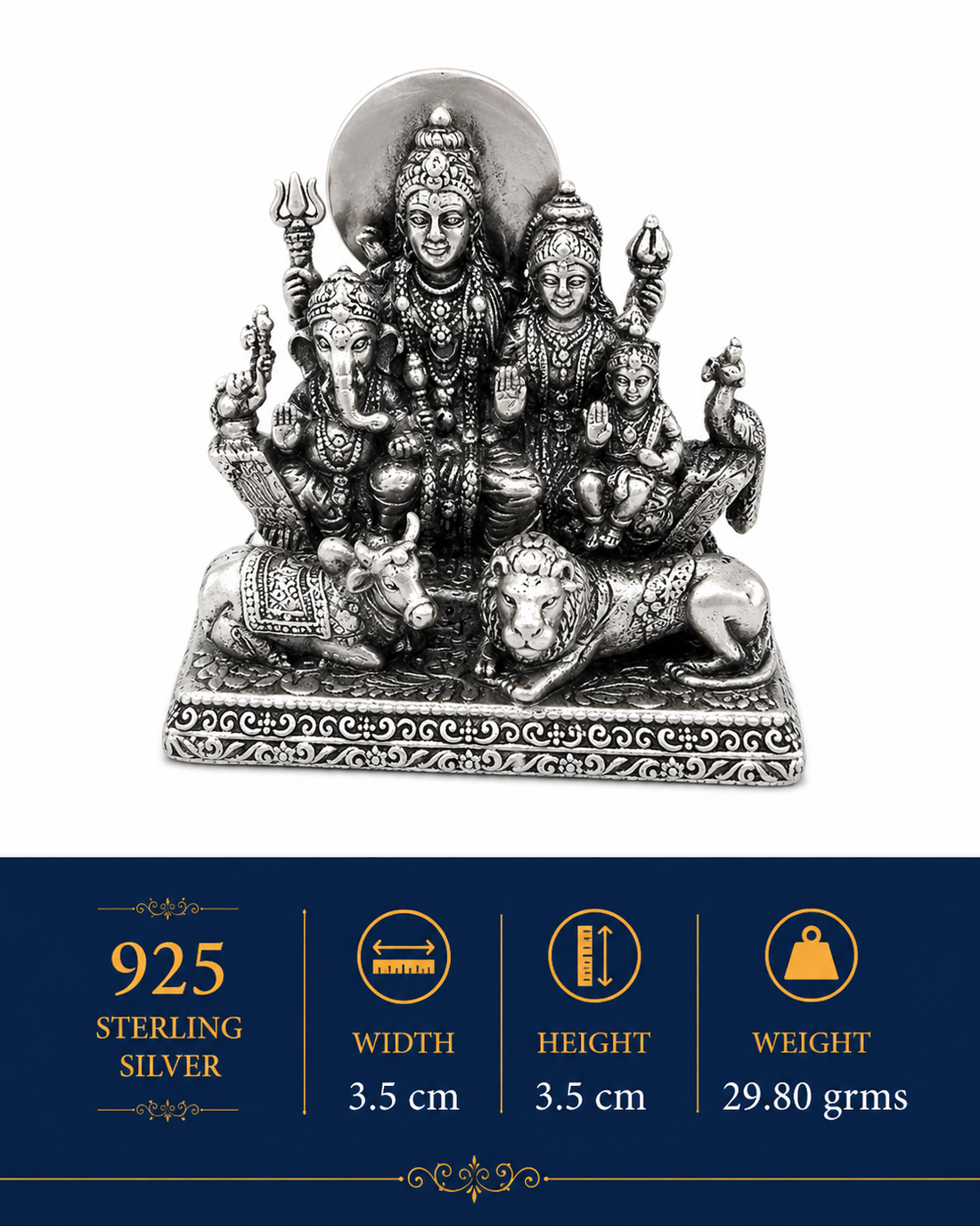 925 Sterling Silver Shiv Parivar Idol – Shiva Family Murti for Home Temple, Pooja & Gifting - image 2