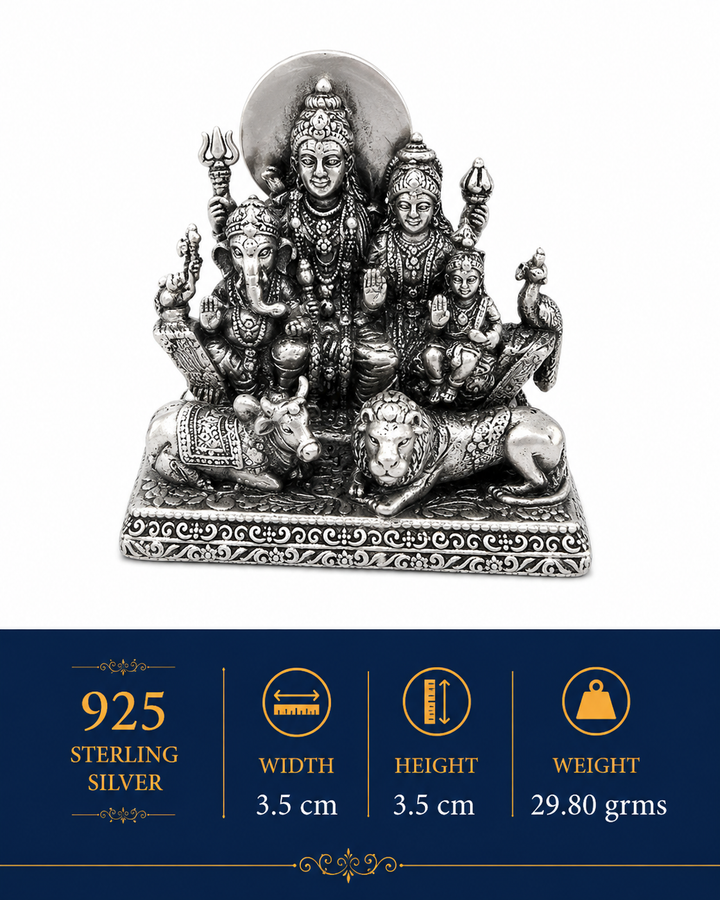 925 Sterling Silver Shiv Parivar Idol – Shiva Family Murti for Home Temple, Pooja & Gifting - image 2