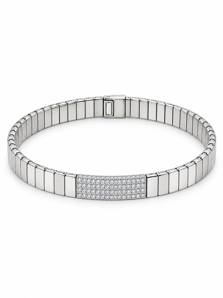Men’s 925 Sterling Silver CZ Studded Link Bracelet