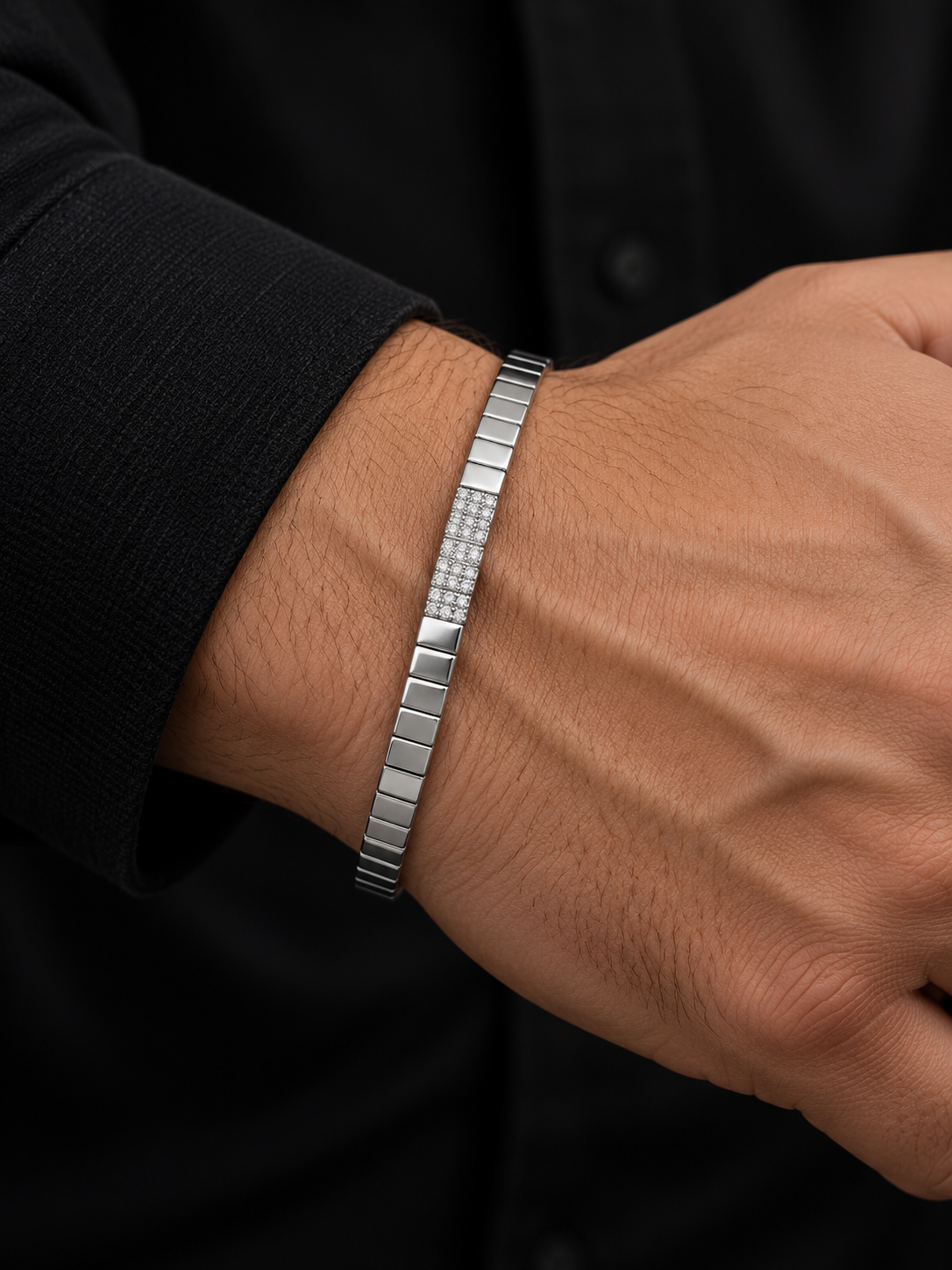 Men’s 925 Sterling Silver CZ Studded Link Bracelet