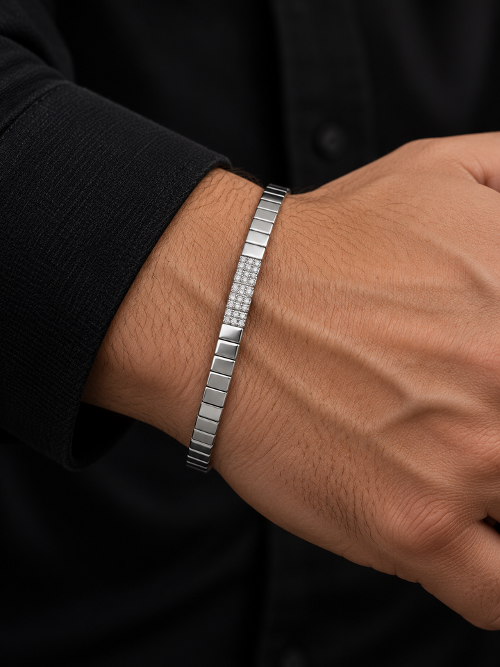 Men’s 925 Sterling Silver CZ Studded Link Bracelet