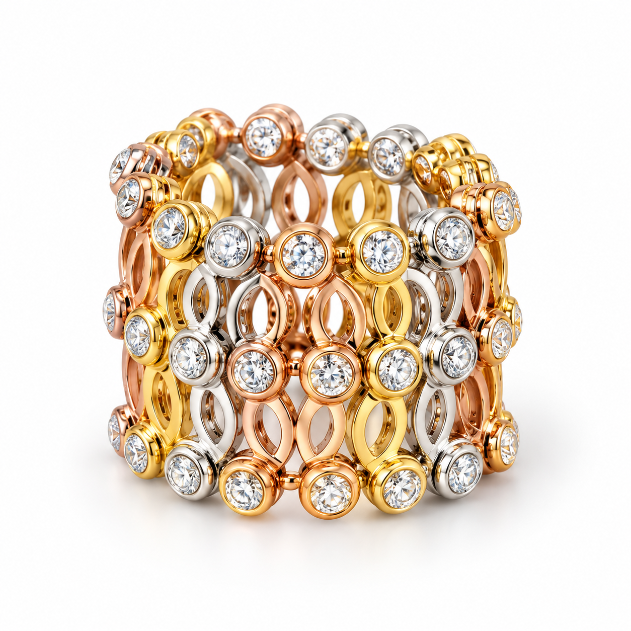 Convertible Tri-Tone Crystal Adjustable Ring & Kada Bracelet
