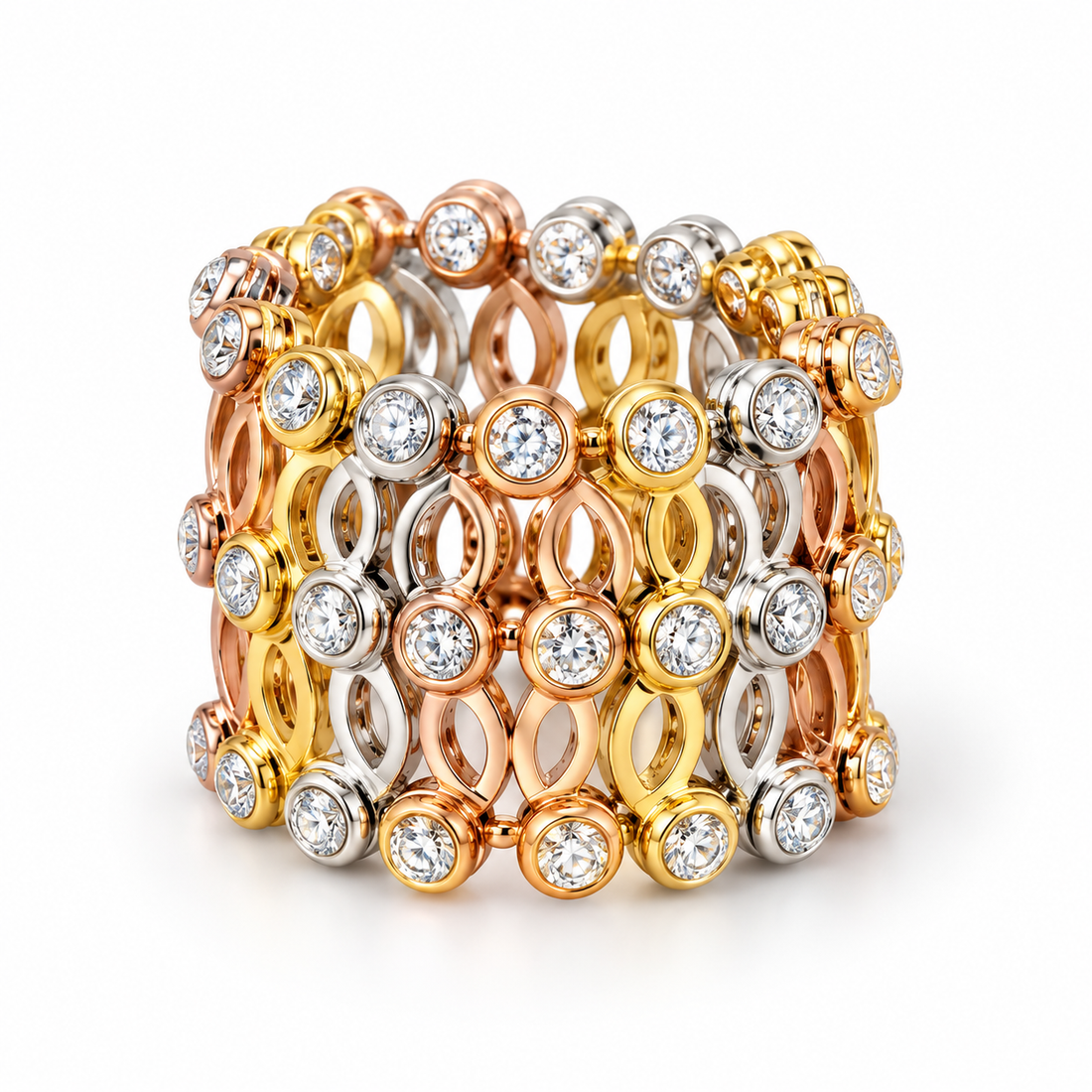 Convertible Tri-Tone Crystal Adjustable Ring & Kada Bracelet