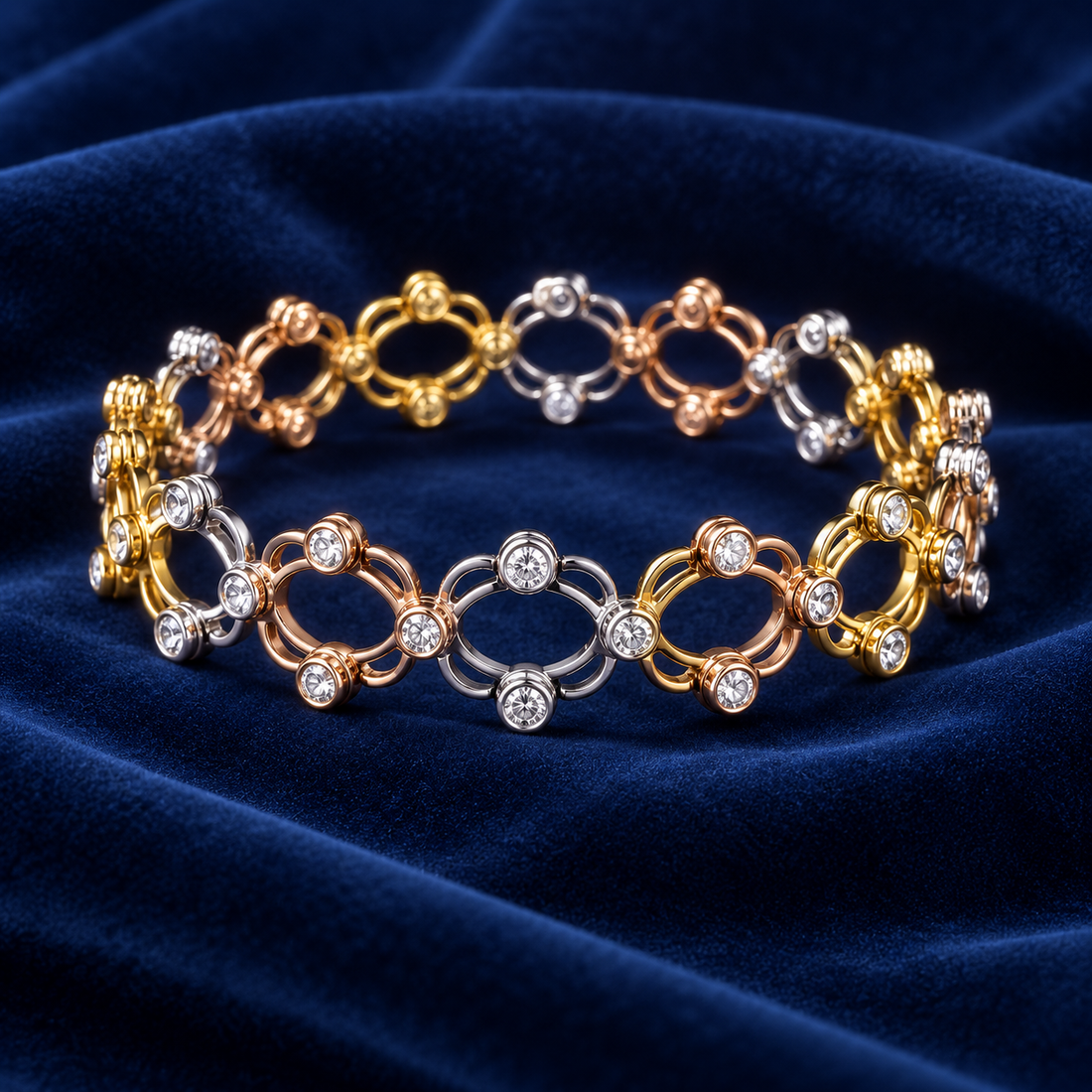 Convertible Tri-Tone Crystal Adjustable Ring & Kada Bracelet