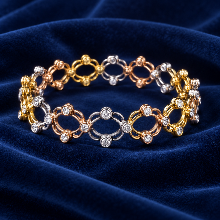 Convertible Tri-Tone Crystal Adjustable Ring & Kada Bracelet