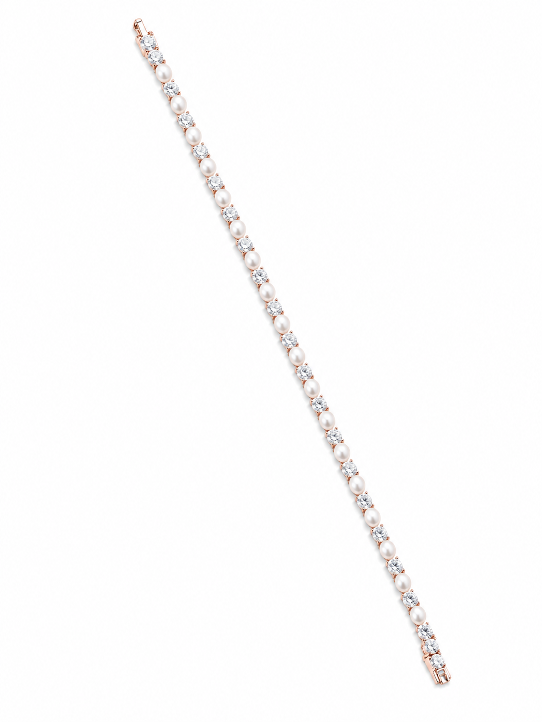 925 Sterling Silver Rose Gold Pearl & Crystal Tennis Bracelet