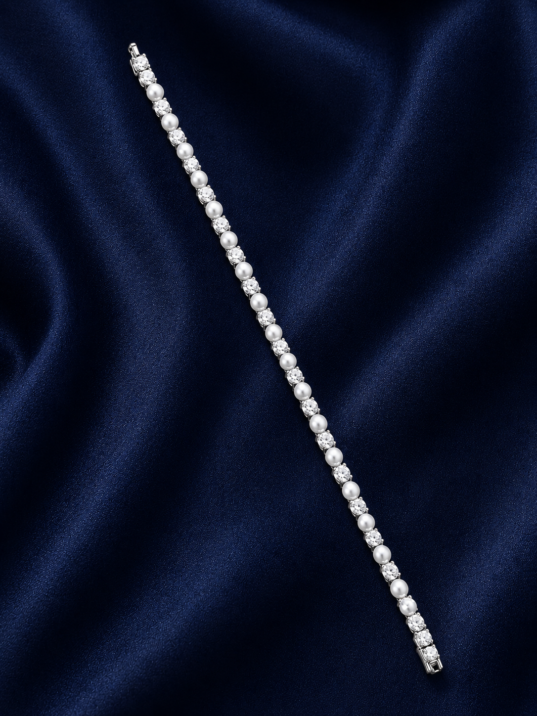 925 Sterling Silver Pearl & Crystal Tennis Bracelet