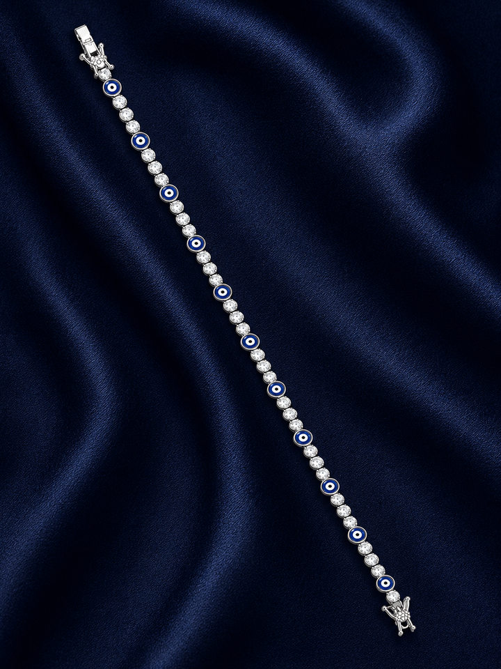 925 Sterling Silver Blue Evil Eye & Crystal Tennis Bracelet