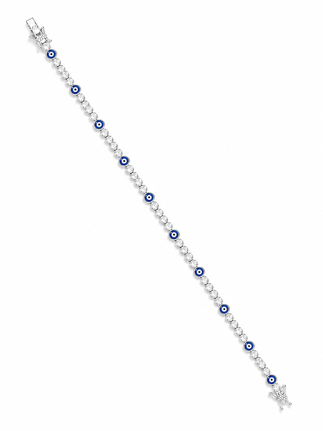 925 Sterling Silver Blue Evil Eye & Crystal Tennis Bracelet