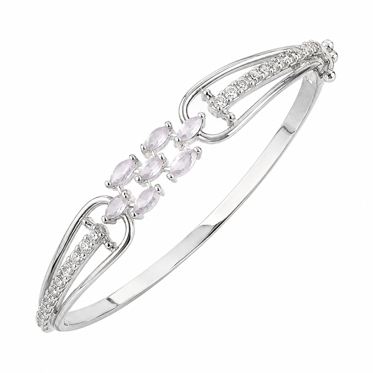 925 Sterling Silver Women's Kada with Pink Stones