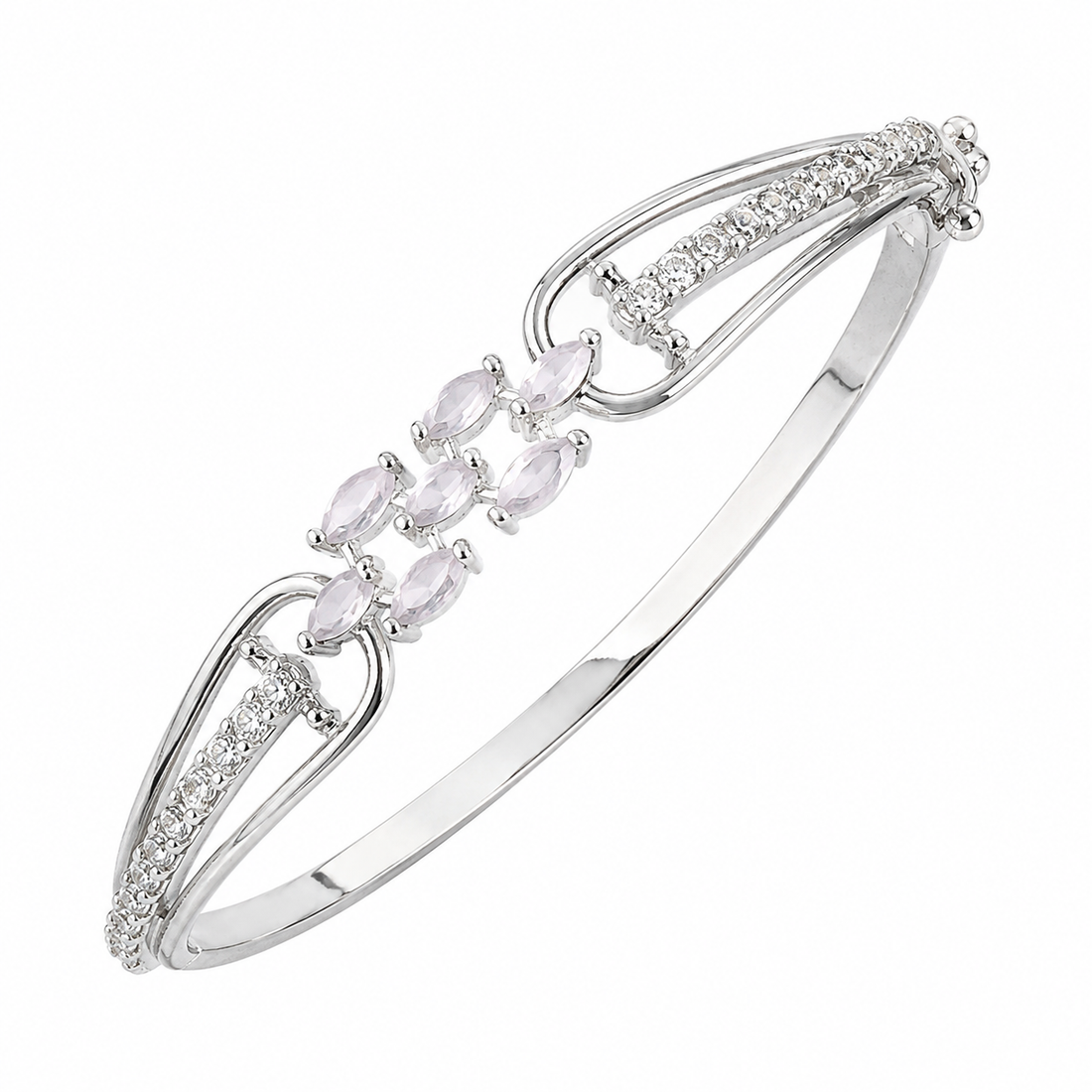 925 Sterling Silver Women's Kada with Pink Stones
