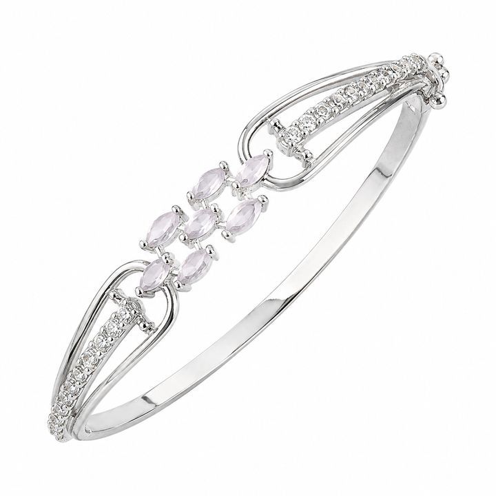 925 Sterling Silver Women's Kada with Pink Stones