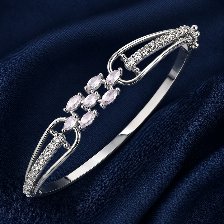 925 Sterling Silver Women's Kada with Pink Stones