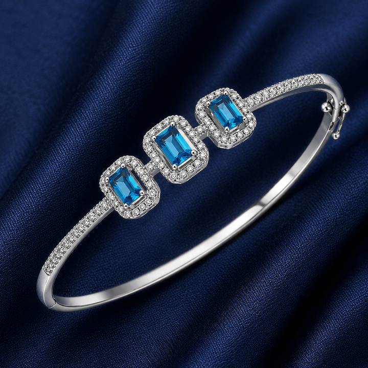 925 Sterling Silver Women's Kada with Blue Stone