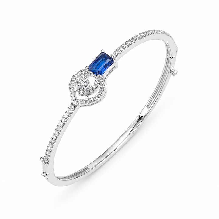 925 Sterling Silver Women's Kada with Blue Stone