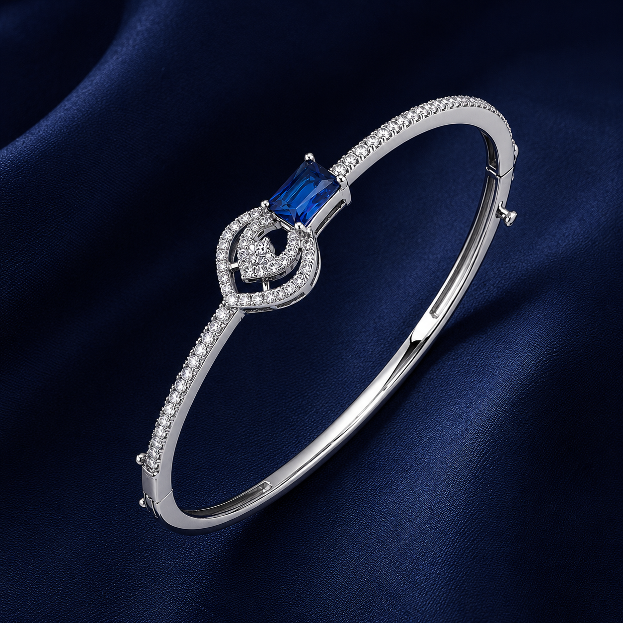 925 Sterling Silver Women's Kada with Blue Stone