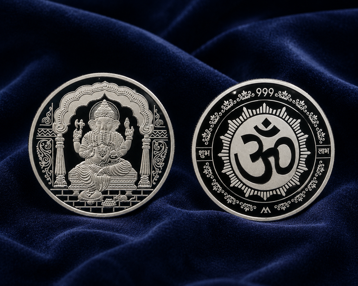 50g 999 Pure Silver Lord Ganesha Om Shubh Labh Coin – Auspicious Silver Coin for Pooja & Gifting