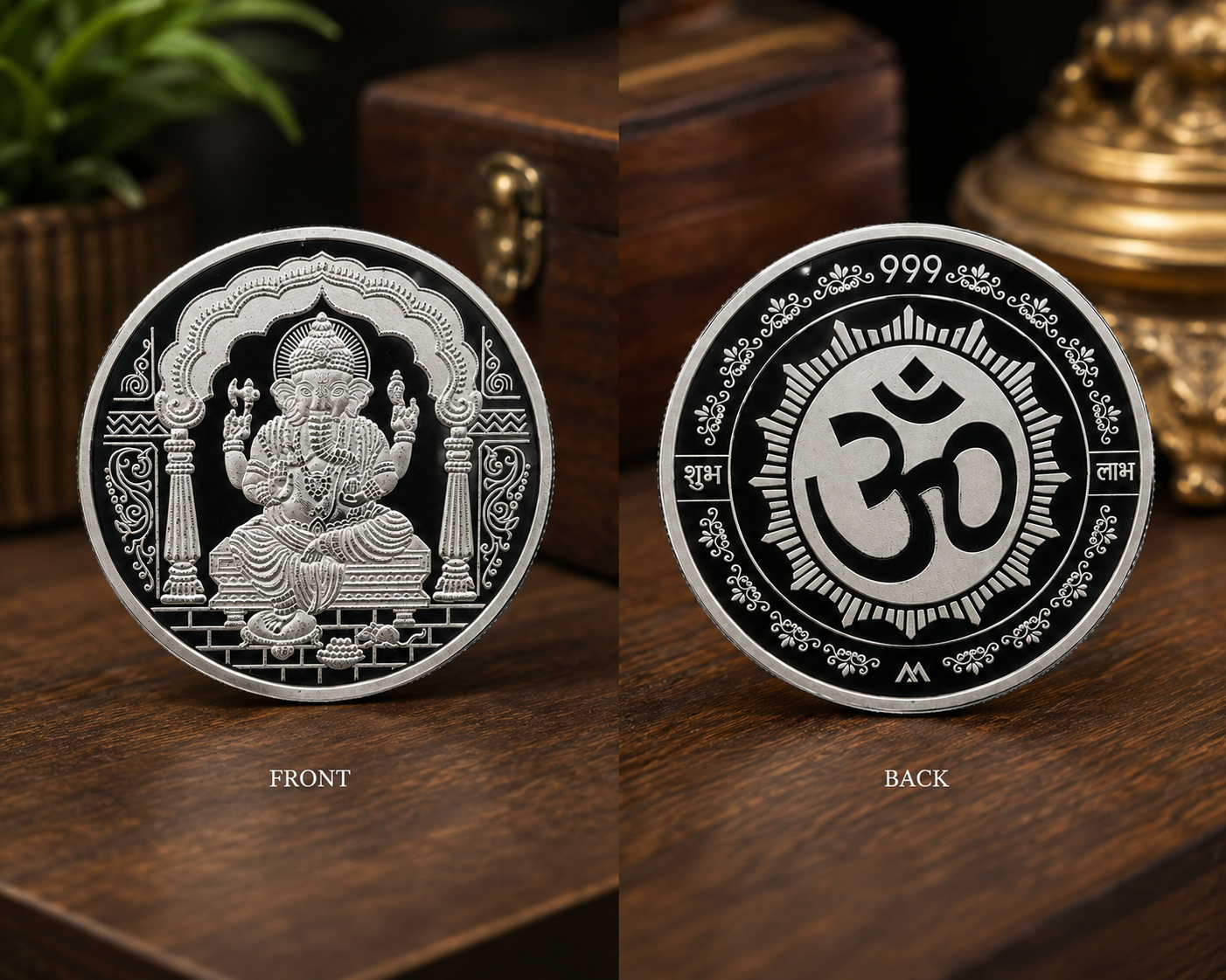 50g 999 Pure Silver Lord Ganesha Om Shubh Labh Coin – Auspicious Silver Coin for Pooja & Gifting