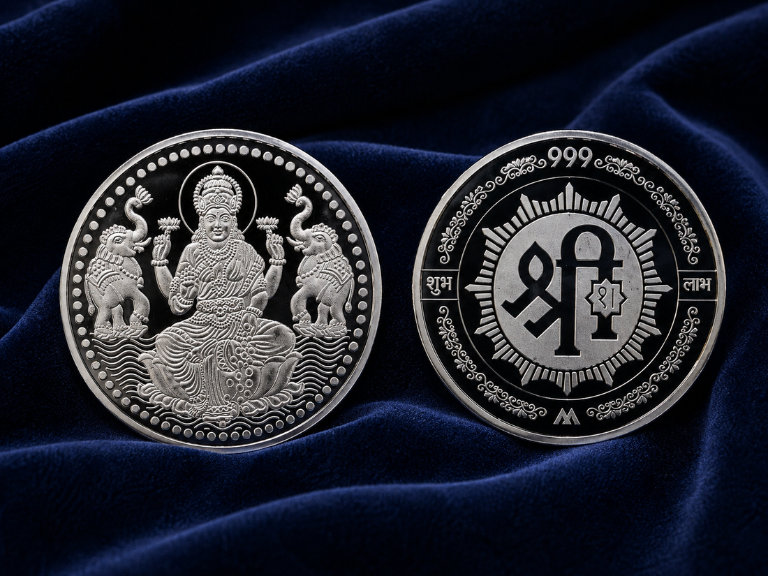 50g 999 Pure Silver Gajalakshmi Shubh Labh Coin – Auspicious Lakshmi Silver Coin for Pooja & Gifting