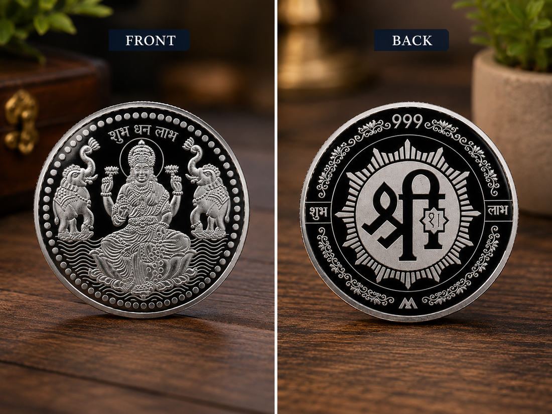 50g 999 Pure Silver Gajalakshmi Shubh Labh Coin – Auspicious Lakshmi Silver Coin for Pooja & Gifting