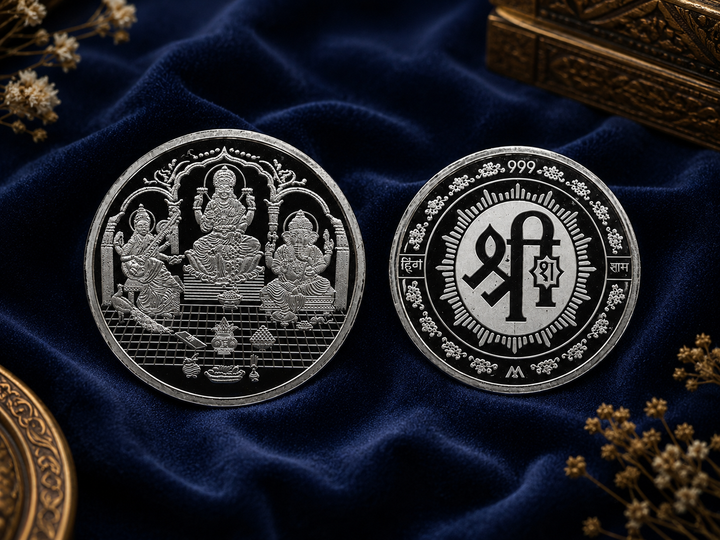 20g 999 Pure Silver Lakshmi Ganesh Saraswati Coin – Auspicious Shree Silver Coin for Pooja & Gifting