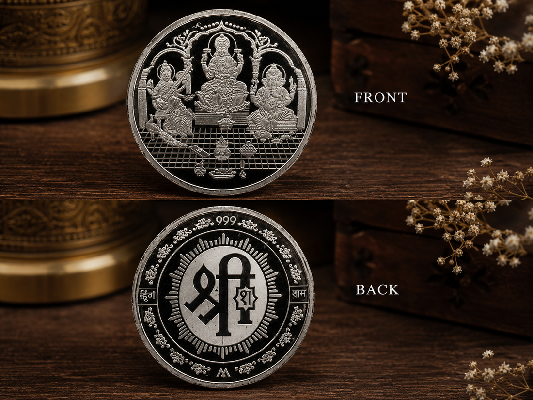 10g 999 Pure Silver Lakshmi Ganesh Saraswati Coin – Auspicious Shree Silver Coin for Pooja & Gifting
