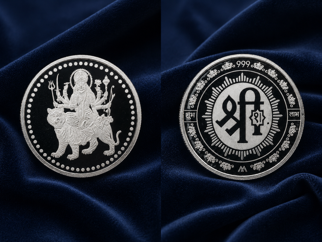 20g 999 Pure Silver Maa Durga Shubh Labh Coin – Auspicious Religious Silver Coin for Pooja & Gifting
