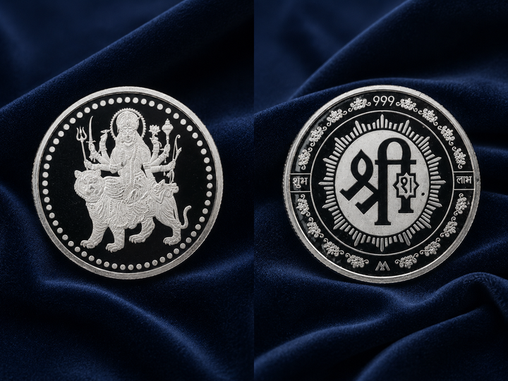 20g 999 Pure Silver Maa Durga Shubh Labh Coin – Auspicious Religious Silver Coin for Pooja & Gifting