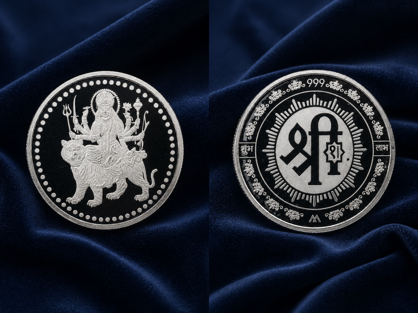 10g 999 Pure Silver Maa Durga Shubh Labh Coin – Auspicious Religious Silver Coin for Pooja & Gifting