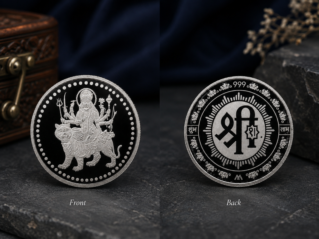 20g 999 Pure Silver Maa Durga Shubh Labh Coin – Auspicious Religious Silver Coin for Pooja & Gifting