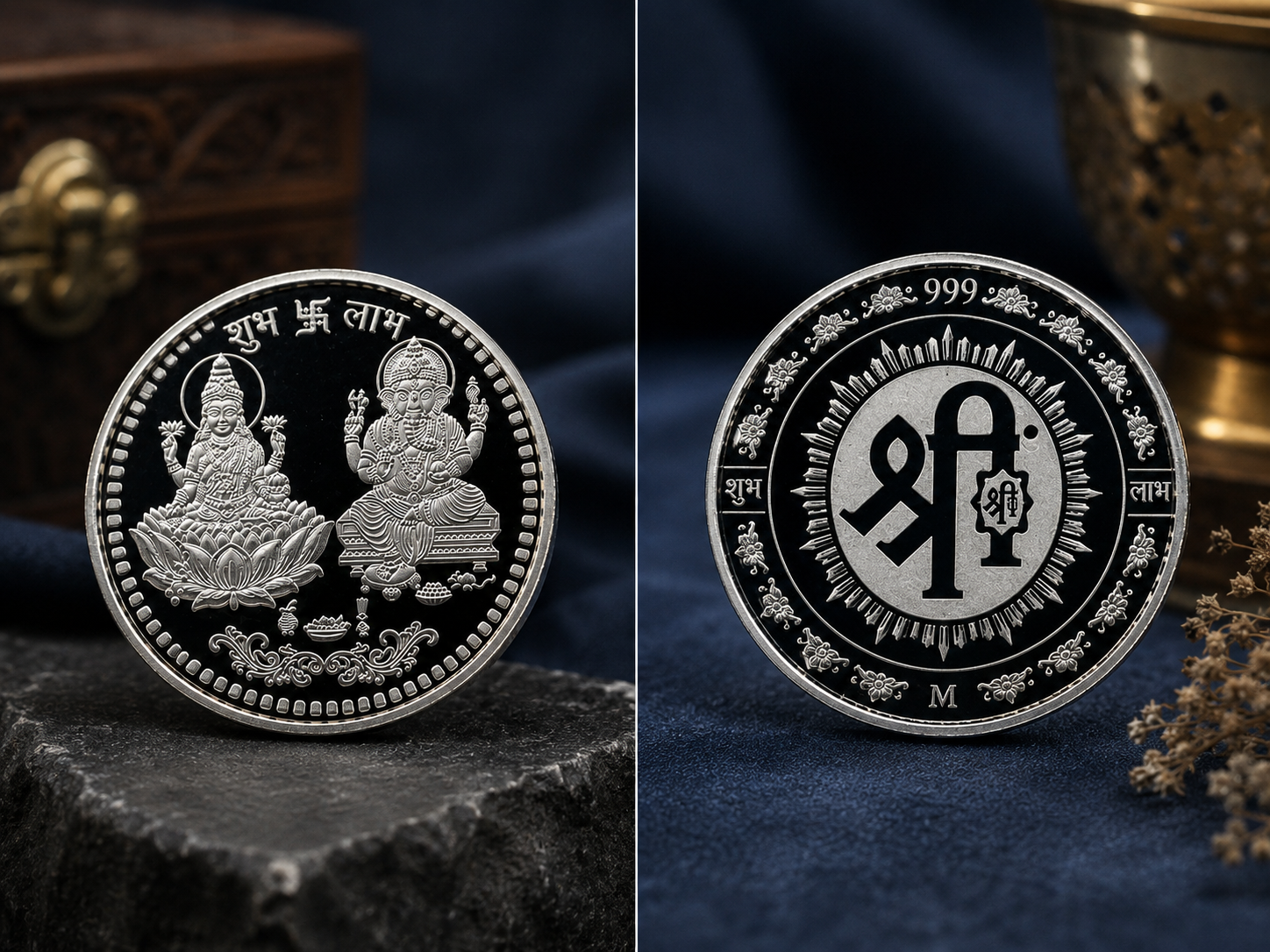 20g 999 Pure Silver Lakshmi Ganesh Shubh Dhan Labh Coin – Fortune Forever Silver Coin for Pooja & Gifting