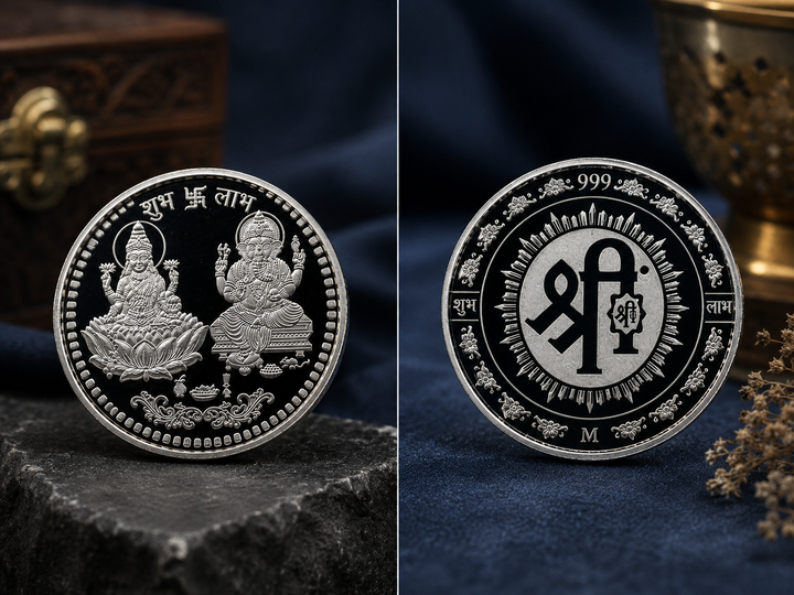 20g 999 Pure Silver Lakshmi Ganesh Shubh Dhan Labh Coin – Fortune Forever Silver Coin for Pooja & Gifting