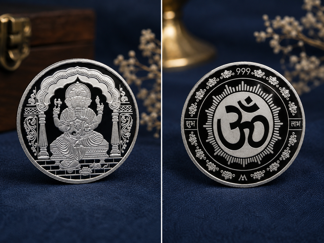 20g 999 Pure Silver Lord Ganesha Om Shubh Labh Coin – Auspicious Silver Coin for Pooja & Gifting