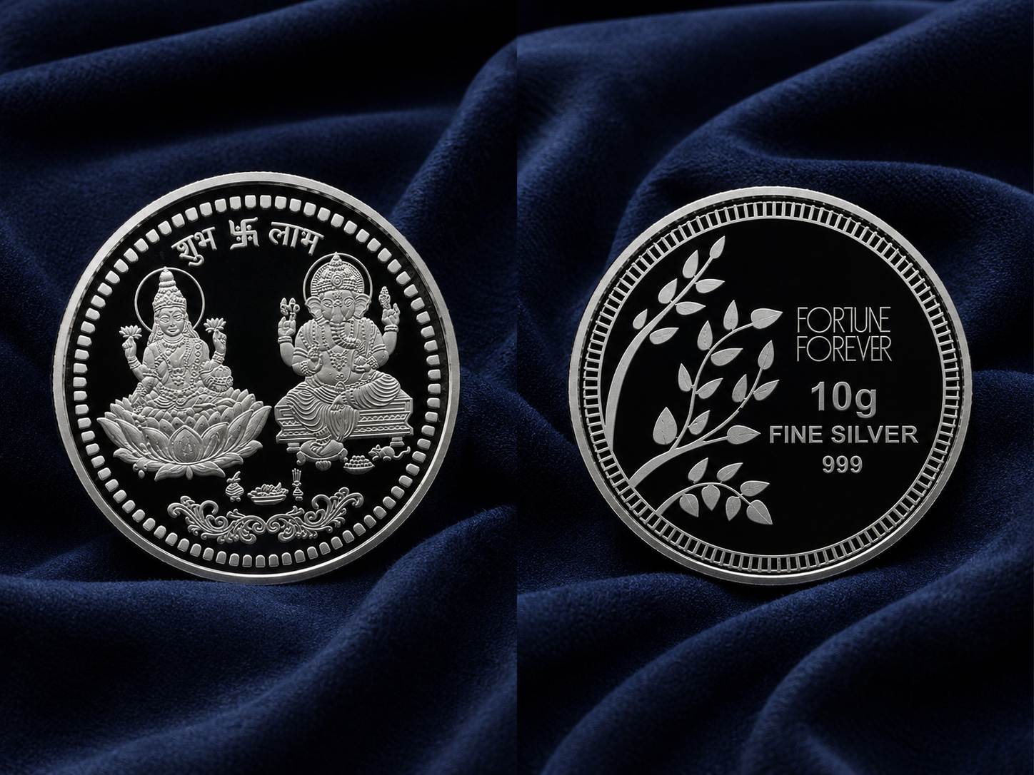 10g 999 Pure Silver Lakshmi Ganesh Shubh Dhan Labh Coin – Fortune Forever Silver Coin for Pooja & Gifting