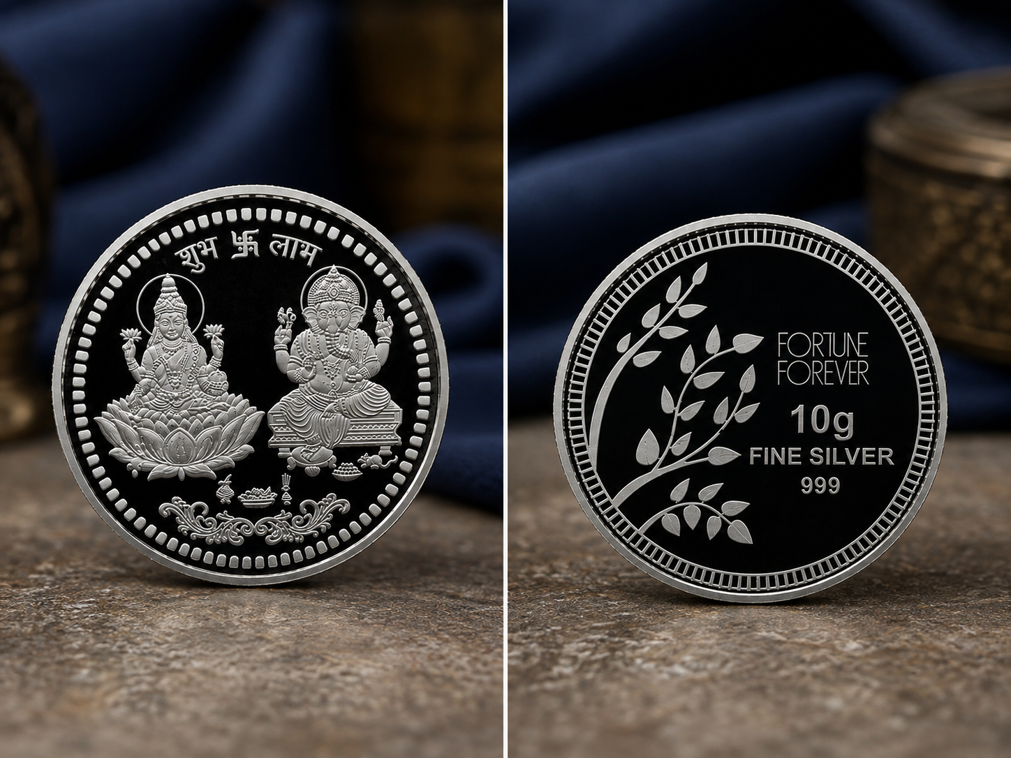 10g 999 Pure Silver Lakshmi Ganesh Shubh Dhan Labh Coin – Fortune Forever Silver Coin for Pooja & Gifting