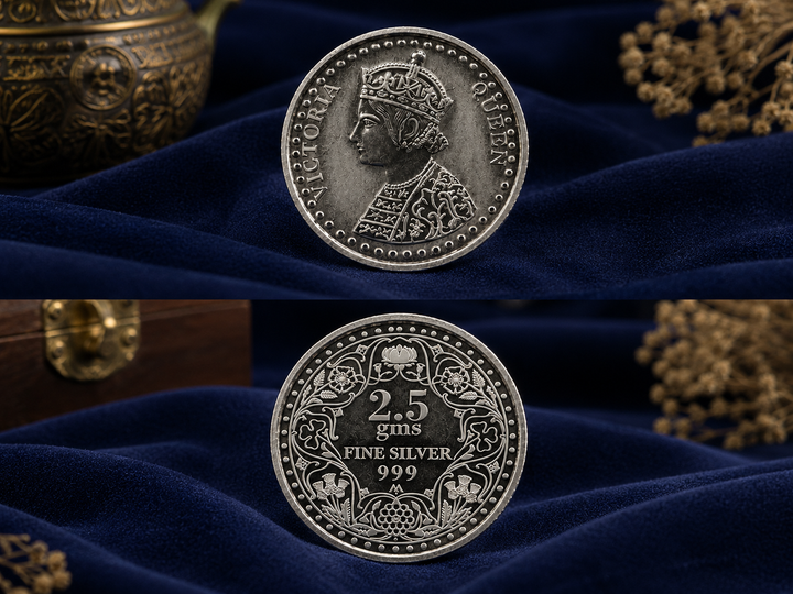 2.5g 999 Pure Silver Victoria Queen Coin – Vintage Royal Design Silver Coin for Gifting & Collection