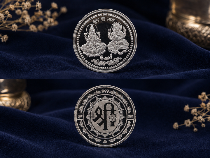 2.5g 999 Pure Silver Lakshmi Ganesh Shubh Dhan Labh Coin – Auspicious Silver Coin for Pooja & Gifting