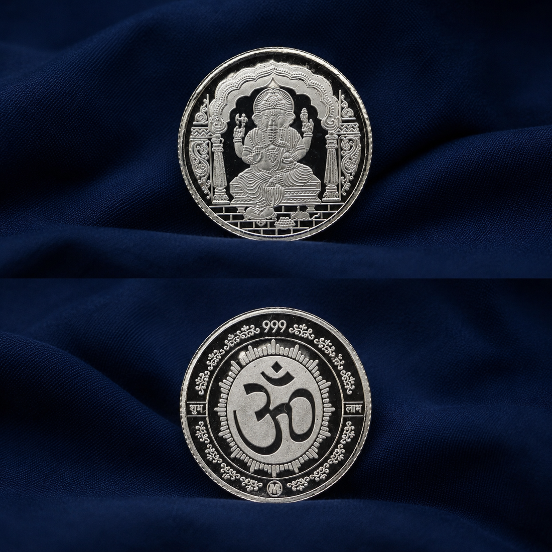 2.5g 999 Pure Silver Lord Ganesha Om Shubh Labh Coin – Auspicious Silver Coin for Pooja & Gifting