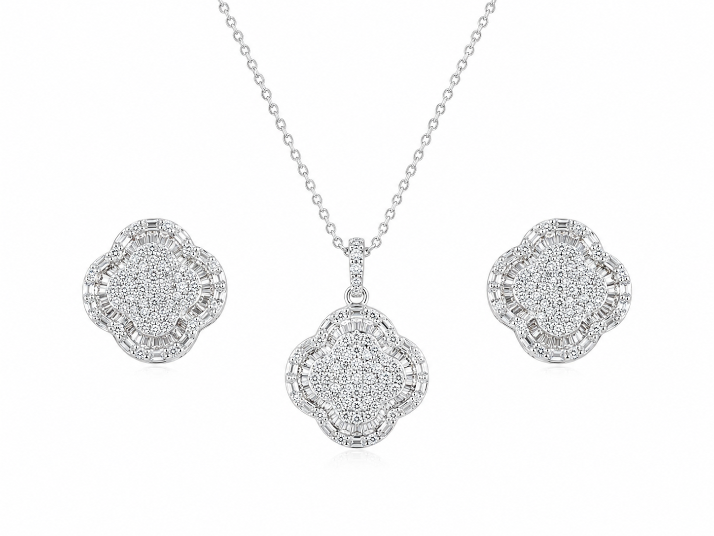 925 Sterling Silver Chain Pendant Set with Round Cluster