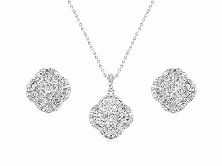 925 Sterling Silver Chain Pendant Set with Round Cluster