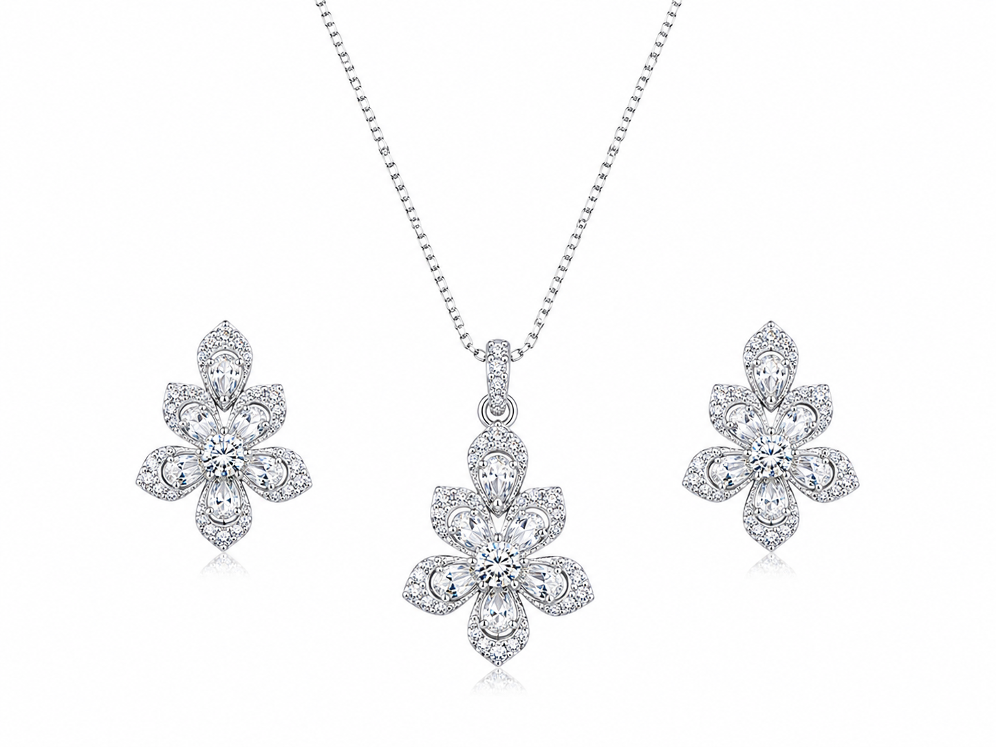 925 Sterling Silver Chain Pendant Set with Floral