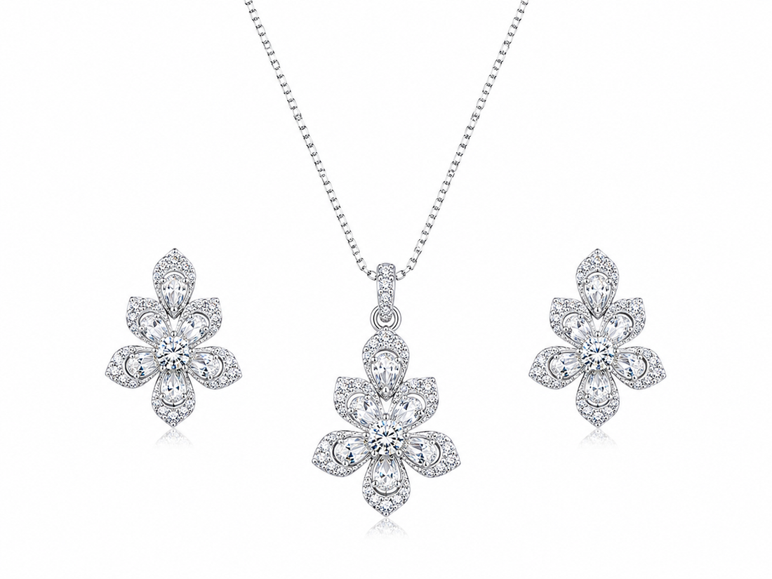925 Sterling Silver Chain Pendant Set with Floral