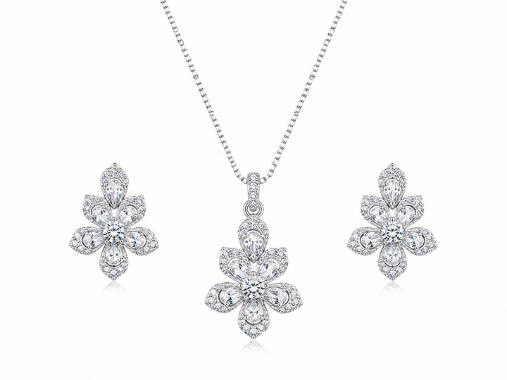 925 Sterling Silver Chain Pendant Set with Floral