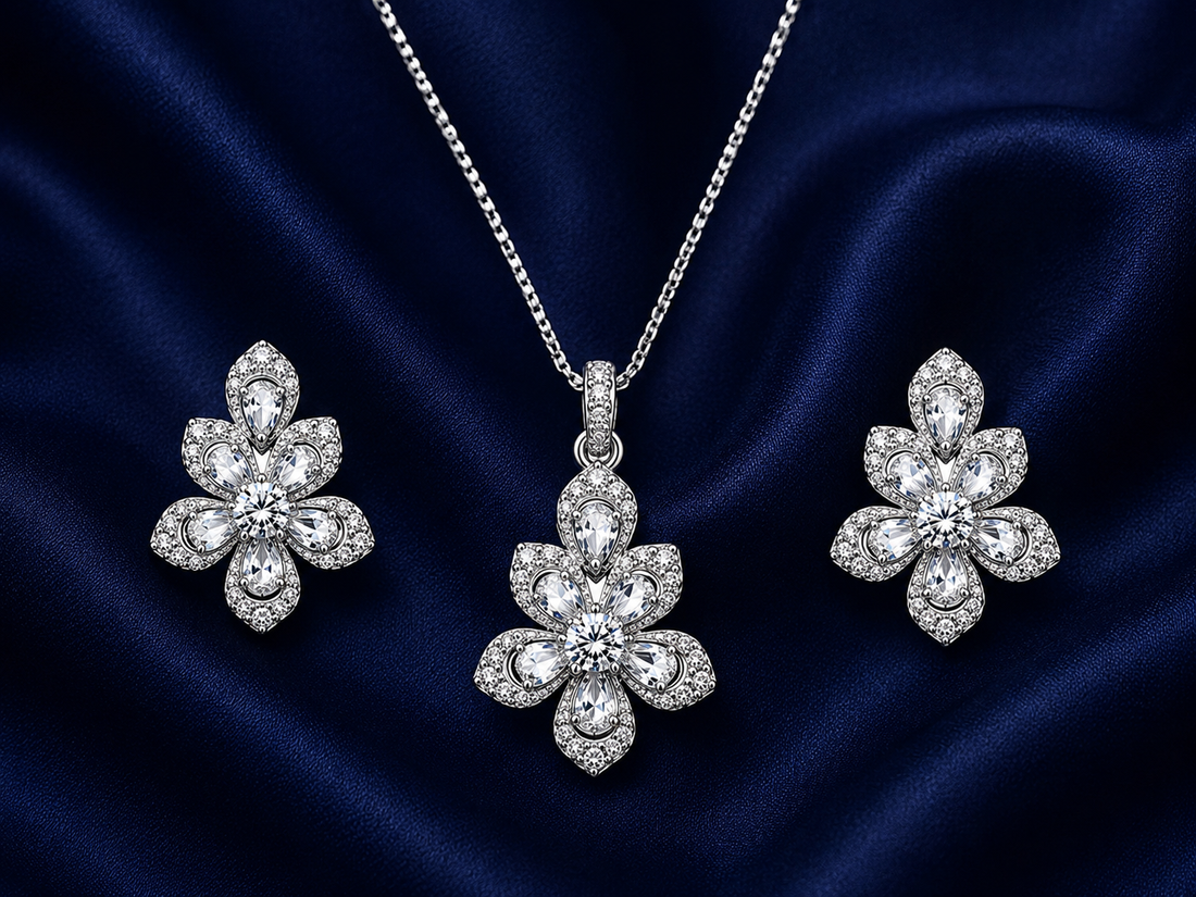 925 Sterling Silver Chain Pendant Set with Floral