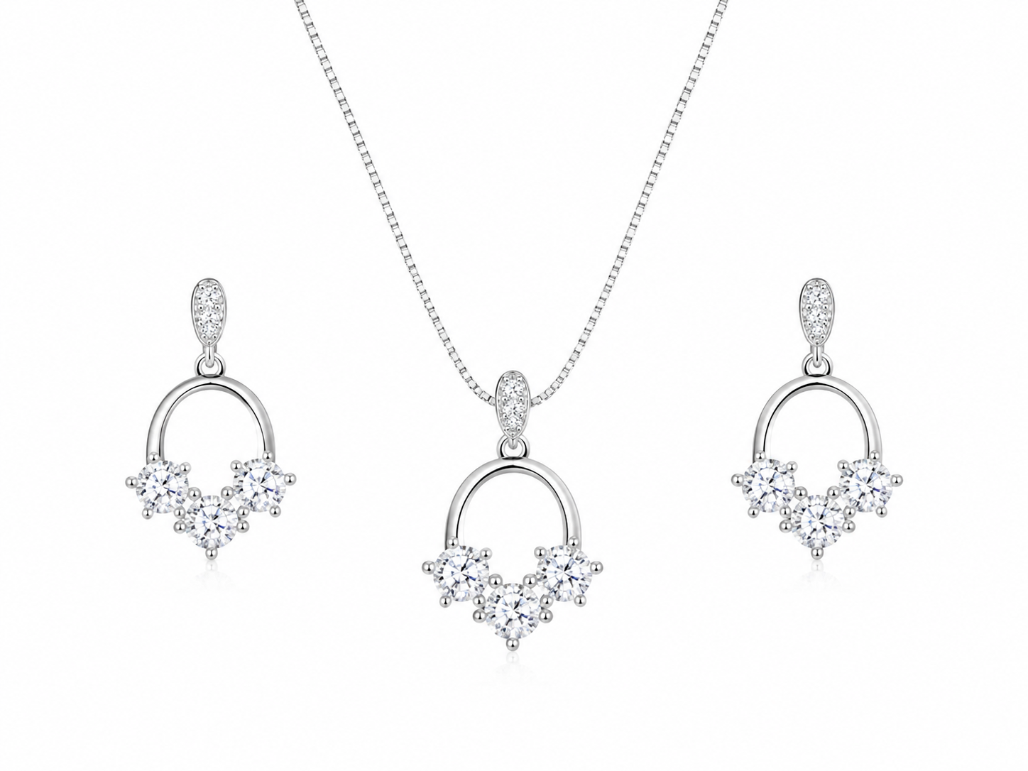 925 Sterling Silver Chain Pendant Set with Ornate Drop Motif